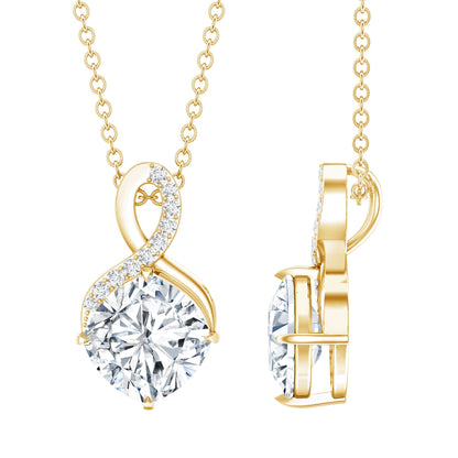 Yellow Gold Plated Silver 3.15 Carat Cushion Cut Moissanite Infinity Necklace