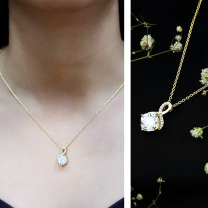 Yellow Gold Plated Silver 3.15 Carat Cushion Cut Moissanite Infinity Necklace