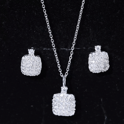 Round Moissanite Matching Necklace and Earrings Set