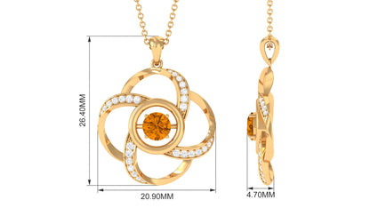 Modern Flower Pendant with Round Citrine and Diamond