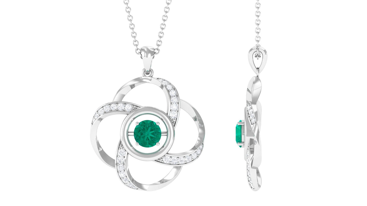 Emerald Floral Pendant Necklace with Diamond