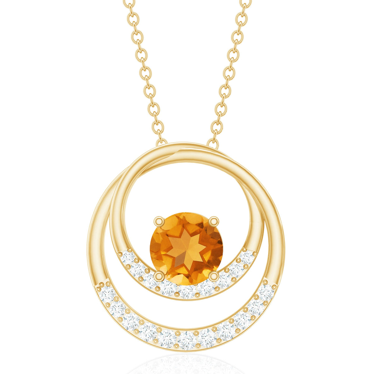 Natural 1.2 Carat Citrine Circle in Circle Necklace with Diamond