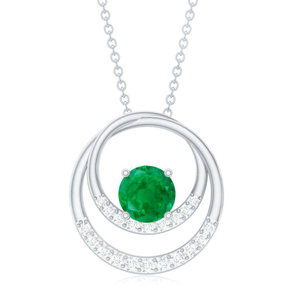 Natural Half Carat Emerald Double Circle Necklace with Diamond