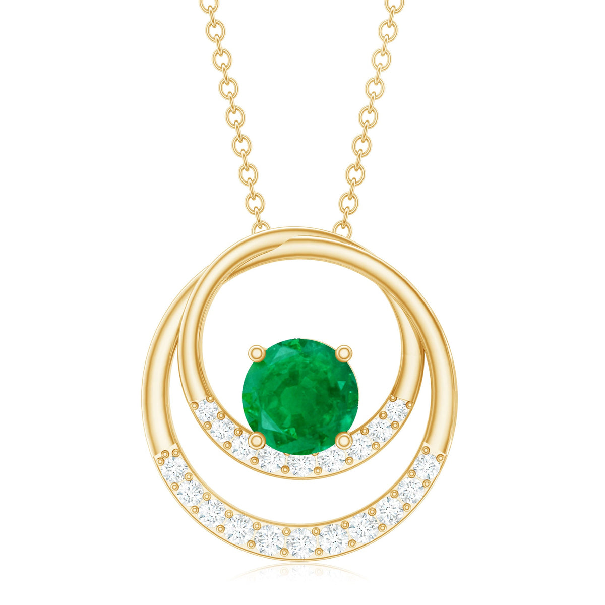 Natural Half Carat Emerald Double Circle Necklace with Diamond