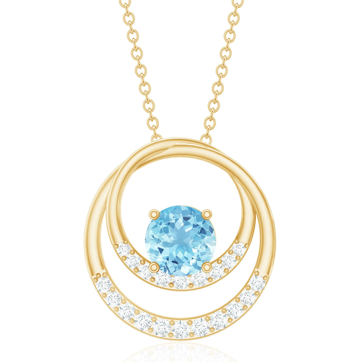 Natural Aquamarine Eternity Circle in Circle Necklace with Diamond