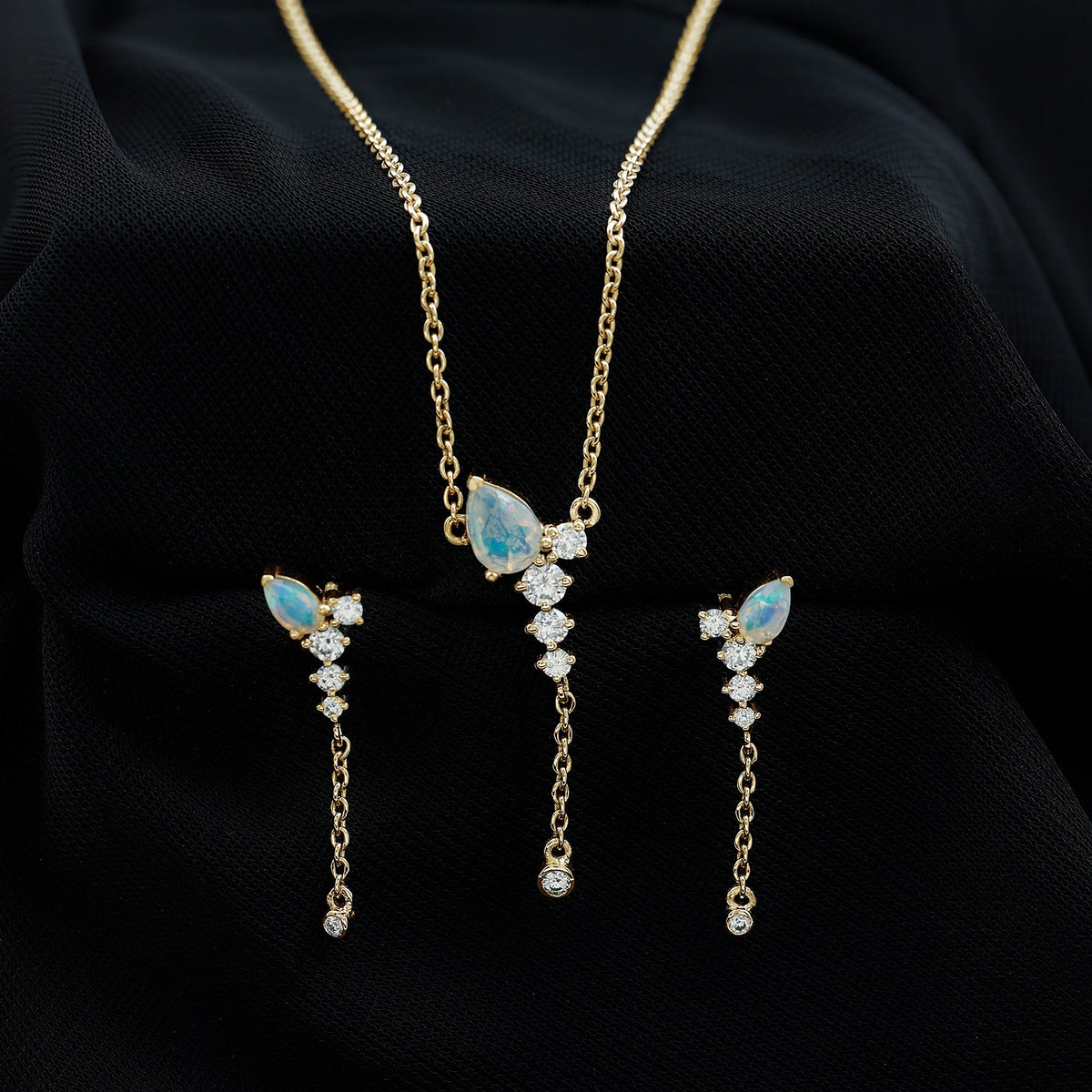 Natural Ethiopian Opal Teardrop Necklace Set with Certificate