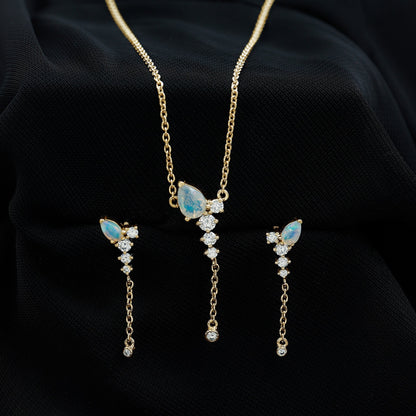 Natural Ethiopian Opal Teardrop Necklace Set with Certificate