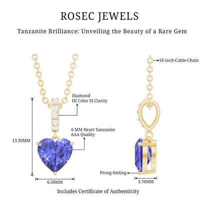 0.9 Carat Solitaire Tanzanite Heart Necklace with Diamond Bail
