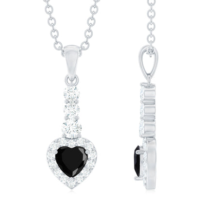 Lab Created Black Diamond Heart Necklace with White Diamond