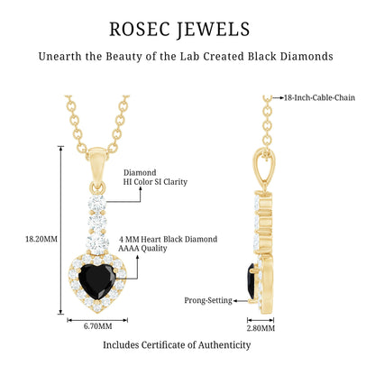 Lab Created Black Diamond Heart Necklace with White Diamond