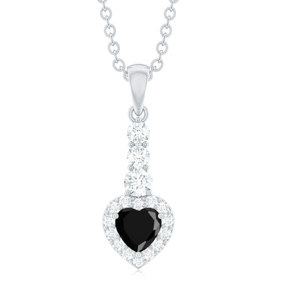Natural Black Onyx Heart Pendant Necklace with Diamond