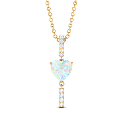 Heart Shape Ethiopian Opal Drop Pendant Necklace with Diamond