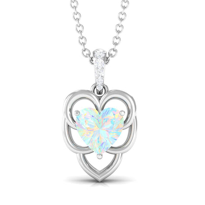 Natural Rainbow Opal Heart Pendant Necklace with Diamond