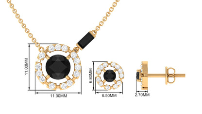 Created Black Diamond and Diamond Halo Necklace Earrings Set