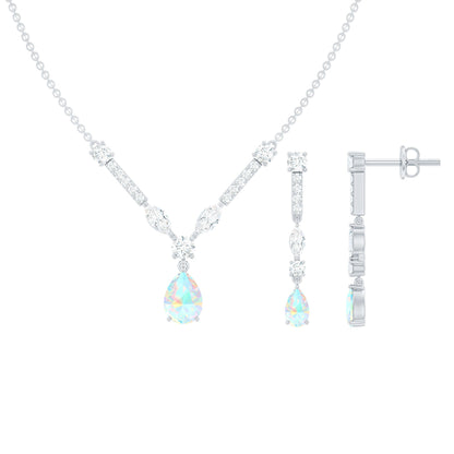 Natural Ethiopian Opal and Moissanite Teardrop Jewelry Set
