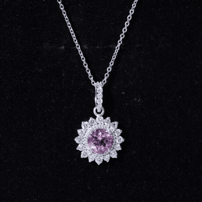 Natural 1.2 Carat Round Pink Tourmaline and Diamond Halo Pendant