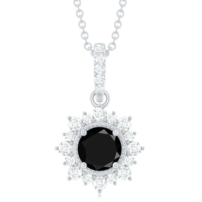 Round Black Spinel Halo Pendant with Diamond Accent Bail