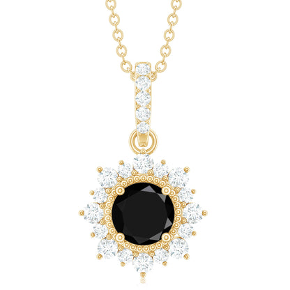 Round Black Spinel Halo Pendant with Diamond Accent Bail