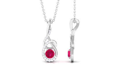 Designer Round Ruby and Diamond Twisted Drop Pendant
