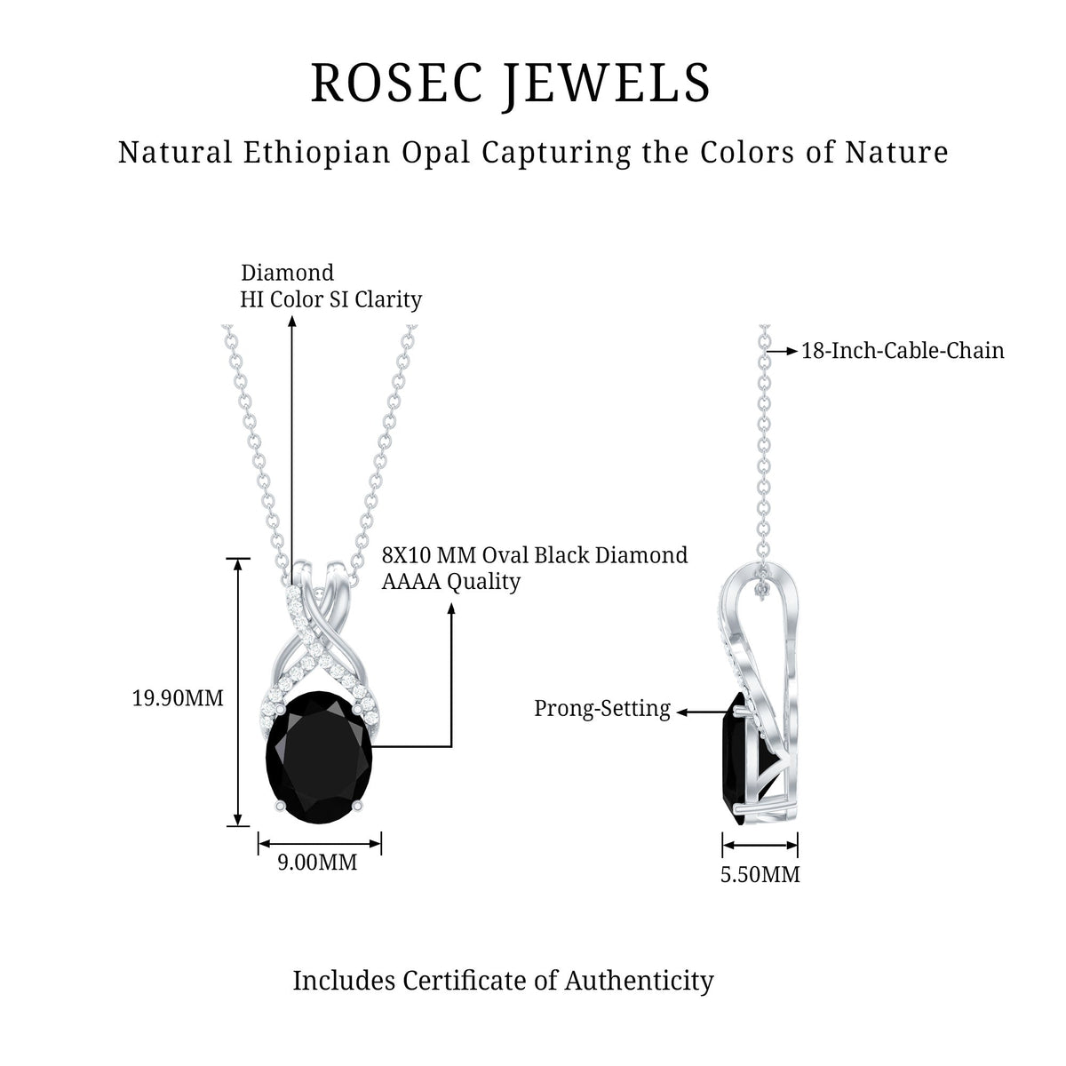 4 Carat Oval Lab Created Black Diamond Infinity Necklace With Chain