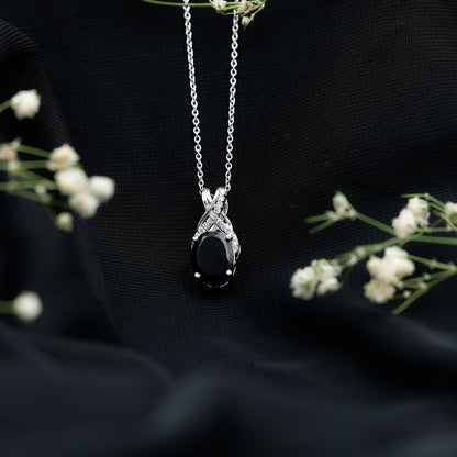 4 Carat Oval Lab Created Black Diamond Infinity Necklace With Chain