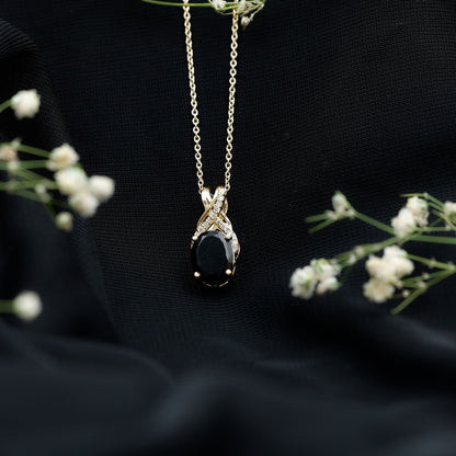 4 Carat Oval Lab Created Black Diamond Infinity Necklace With Chain