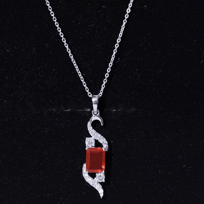 1 Carat Emerald Cut Fire Opal Designer Pendant with Diamond