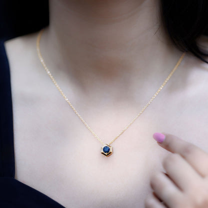 Natural Black Opal Hexagon Pendant Necklace With Chain