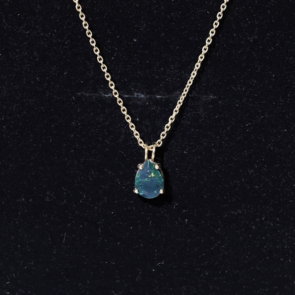 Natural Solitaire Black Opal Teardrop Necklace With Chain