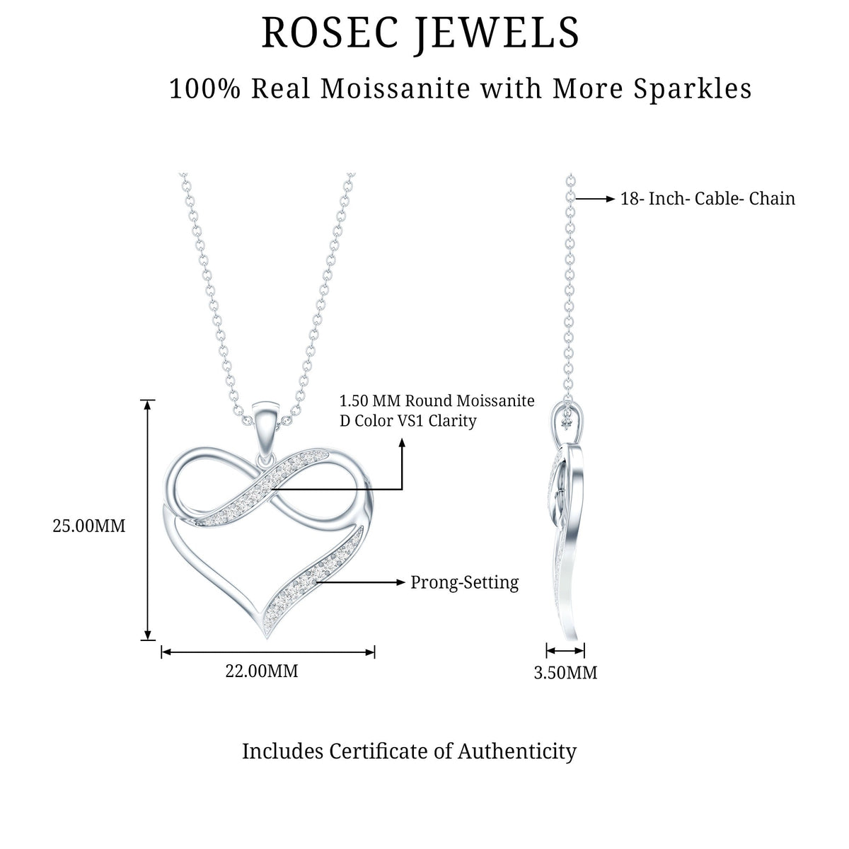 Certified Moissanite Infinity Heart Pendant Necklace