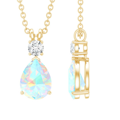 Real Ethiopian Opal Teardrop Necklace with Moissanite