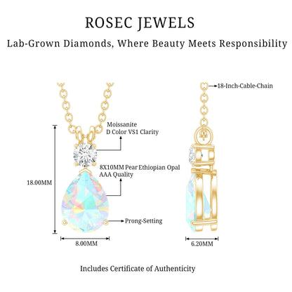 Real Ethiopian Opal Teardrop Necklace with Moissanite