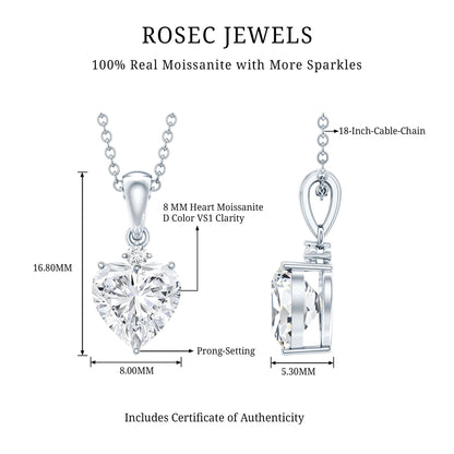 Sterling Silver 2 Carat Moissanite Heart Pendant Necklace