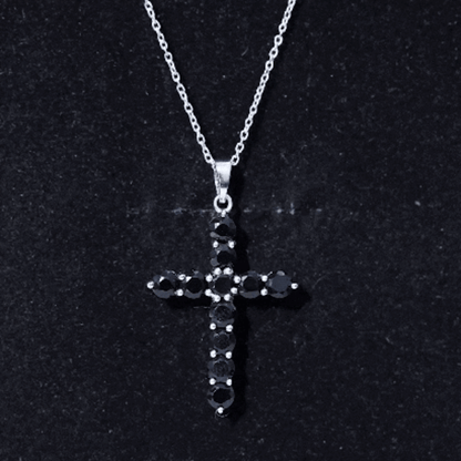 Certified Real Black Onyx Cross Pendant Necklace with Silver Chain