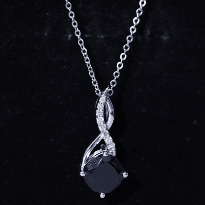 2 Carat Cushion Cut Black Spinel and Diamond Infinity Necklace