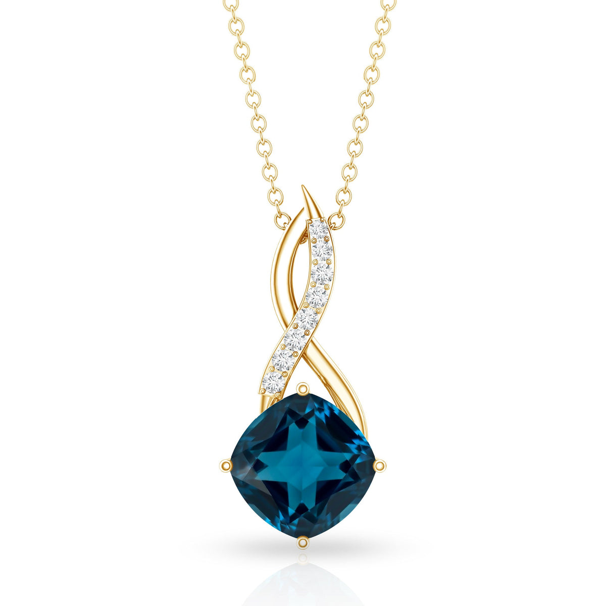 2.8 Carat Cushion Cut London Blue Topaz Infinity Pendant with Diamond
