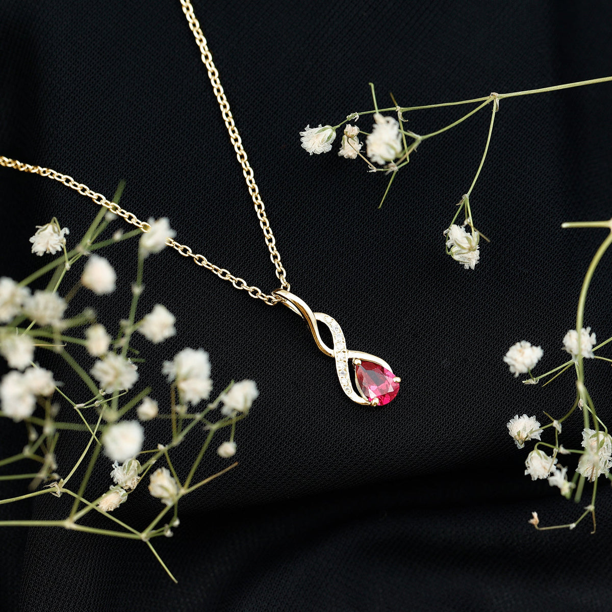 Lab Grown Ruby Teardrop Infinity Necklace with Chain