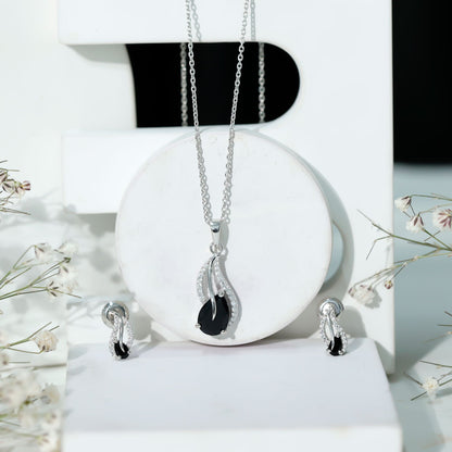 Real Black Onyx Earrings and Pendant Set with Moissanite