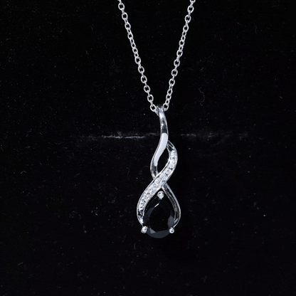 1 Carat Pear Shape Black Onyx Infinity Necklace with Diamonds