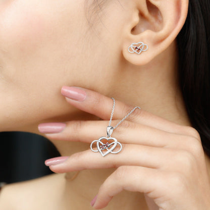 Natural Garnet Heart Infinity Necklace and Earrings Set