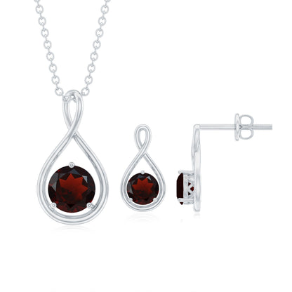 Garnet Infinity Necklace and Earrings Set