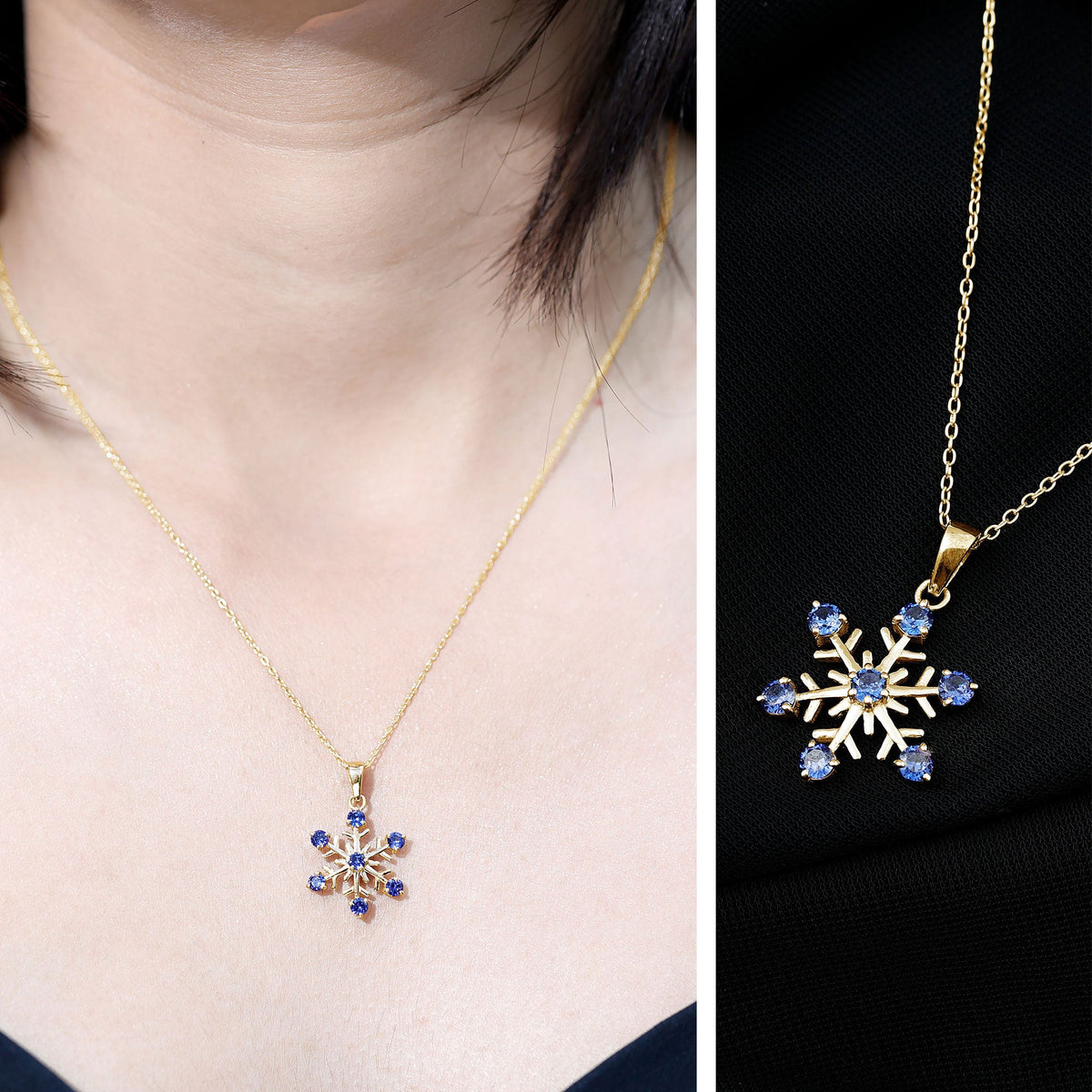 Lab Created Blue Sapphire Snowflake Pendant Necklace With Chain