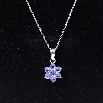 Natural Tanzanite Flower Cluster Pendant Necklace