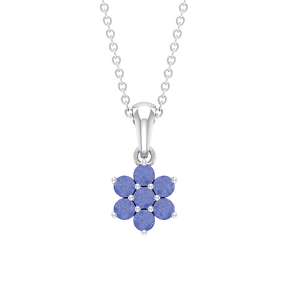 Natural Tanzanite Flower Cluster Pendant Necklace
