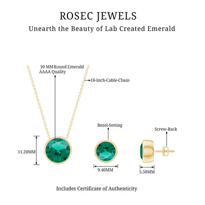 Certified Created Emerald Solitaire Jewelry Set in Bezel Setting