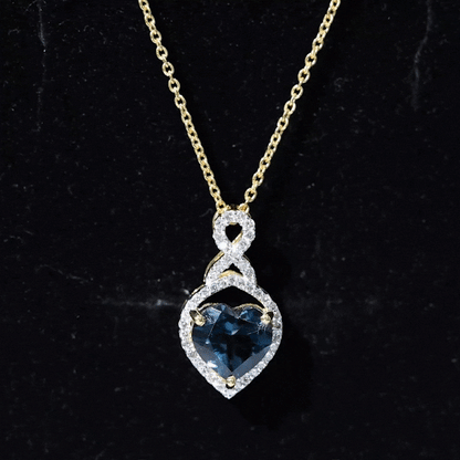 2 Carat Heart Shape London Blue Topaz Infinity Necklace with Diamond