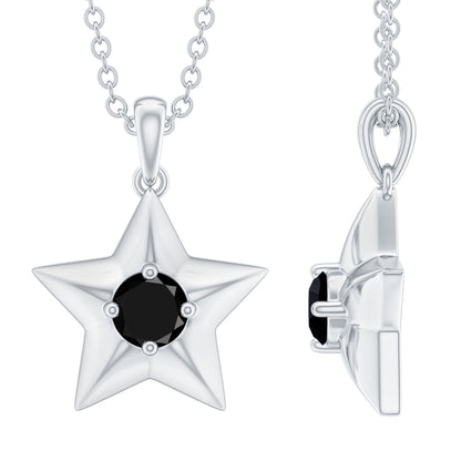 Natural Black Onyx Star Pendant Necklace for Women