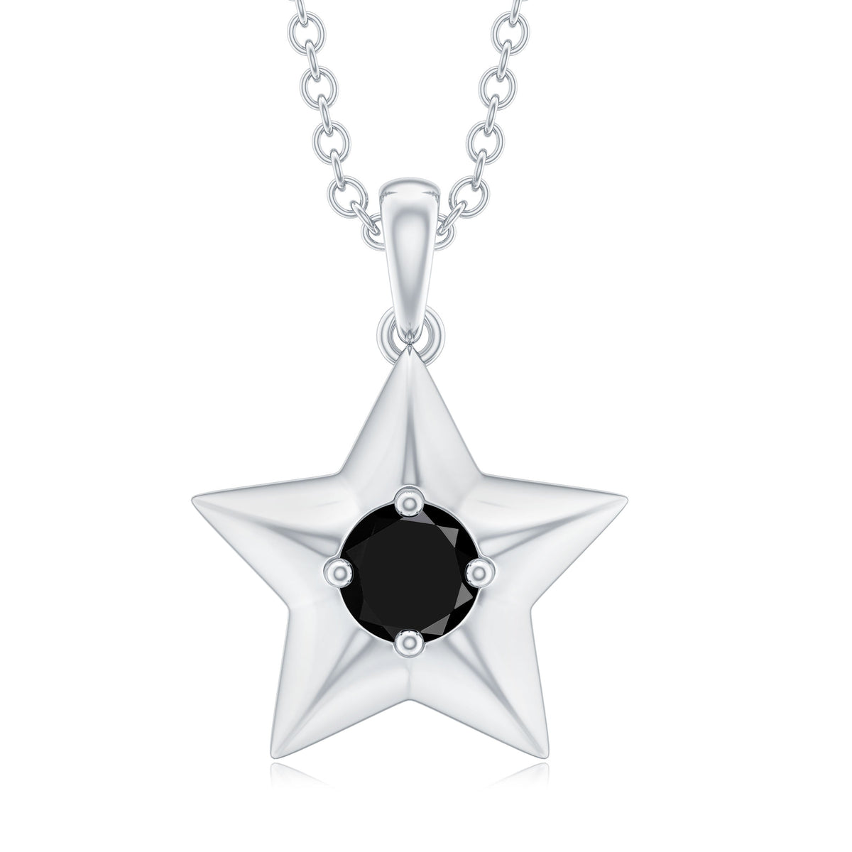 Natural Black Onyx Star Pendant Necklace for Women