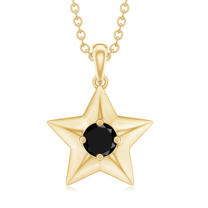 Natural Black Onyx Star Pendant Necklace for Women