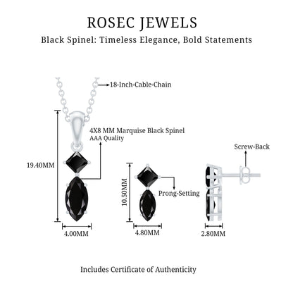 Princess and Marquise Shape Black Spinel Jewelry Set for Women